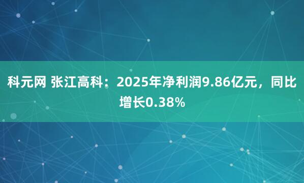 科元网 张江高科:2025年净利润9.86亿元,同比增长0.38%