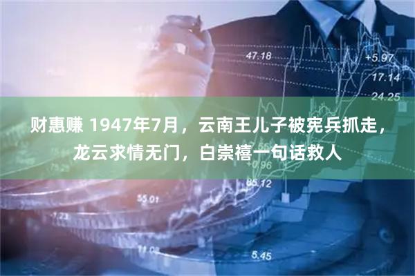 财惠赚 1947年7月，云南王儿子被宪兵抓走，龙云求情无门，白崇禧一句话救人