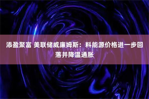 添盈聚富 美联储威廉姆斯：料能源价格进一步回落并降温通胀